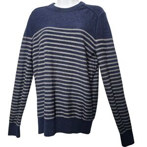 Banana Republic Mens Extra Fine 100% Merino‎ Wool Sweater L Blue Striped Classic